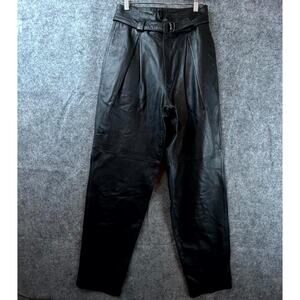 Basile Leather Pants Italian Mens 27 Black High Rise Pleated Straight Belted